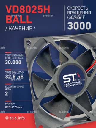Вентилятор  VD8025H Ball (качения) 12V - st-e.info - Ангарск